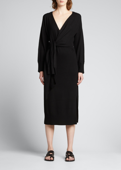Simkhai Skyla Loungewear Knit Wrap Dress In Black