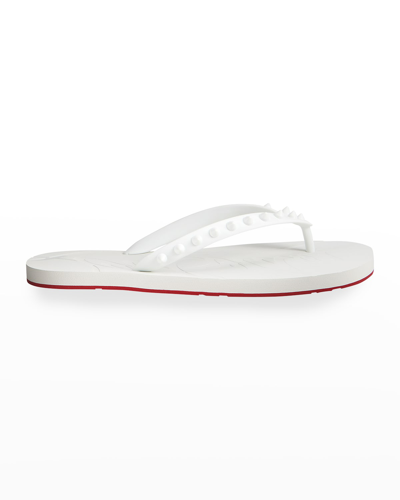 Shop Christian Louboutin Loubi Spike Rubber Flip Flops In White