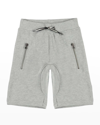 Shop Molo Boy's Ashton Drop Crotch Jogger Shorts In Grey Melange