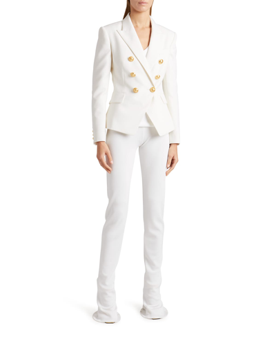 Shop Balmain Tailored Double-breasted Wool Jacket In White