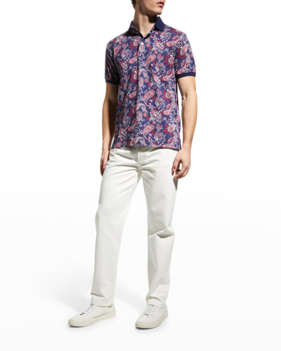 Shop Etro Men's Paisley Pique Polo Shirt In Navy