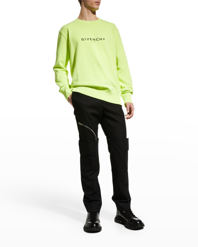 Shop Givenchy Men's Reverse Logo-print Sweatshirt In Fluo Yellow