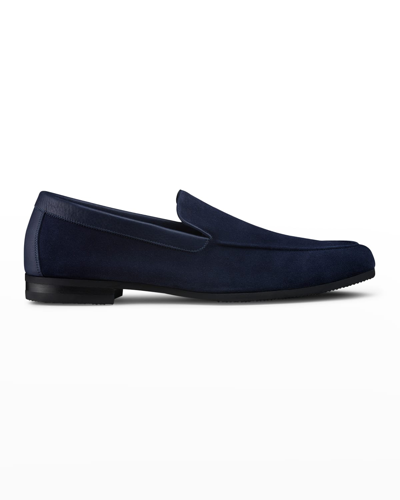 Shop John Lobb Men's Tyne Suede Loafers In Deep Navy