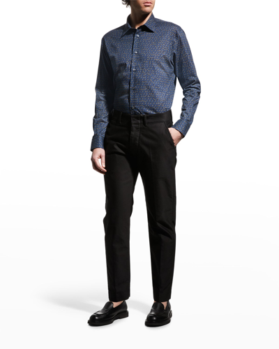 Shop Brioni Men's Geometric Silk Sport Shirt In Blue Navy
