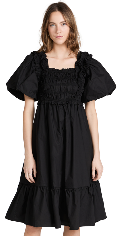 Shop English Factory Ruffled Smocked Midi Dress In Black