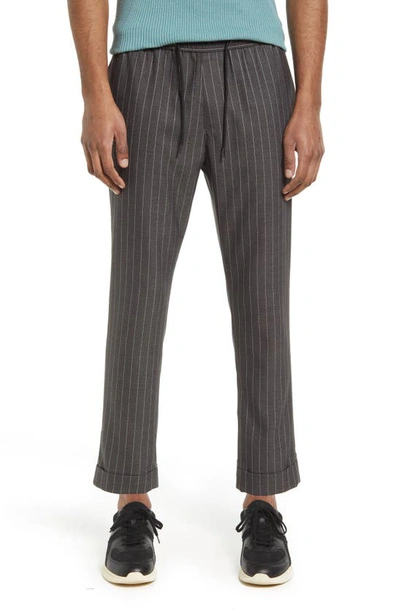 Shop Open Edit E-waist Plaid Stretch Pants In Grey Charcoal Pinstripe