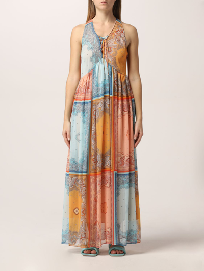 Shop Twinset Long Dress With Bandana Print In Multicolor