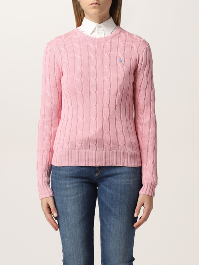 Shop Polo Ralph Lauren Cable Sweater In Pink
