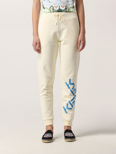 Shop Kenzo Cotton Jogging Pants With Logo In Cream