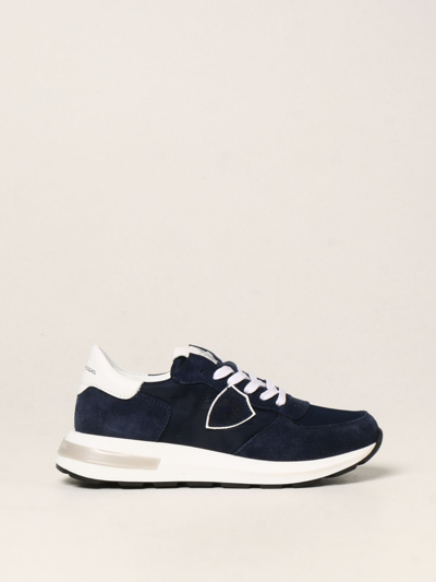 Shop Philippe Model Junior Sneakers In Suede And Nylon In Blue