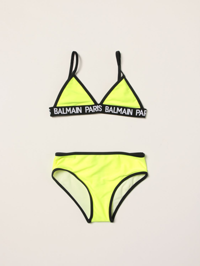 Shop Balmain Bikini Swimsuit With Logo In Yellow