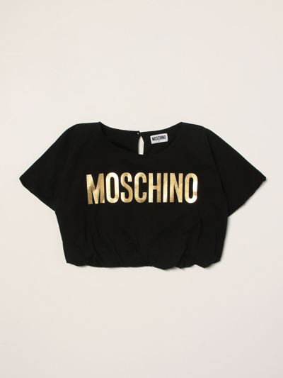 Moschino Kid Kid Cropped T-shirt With Logo In Black