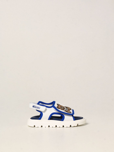 Shop Moschino Baby Leather Sandals With Teddy In White