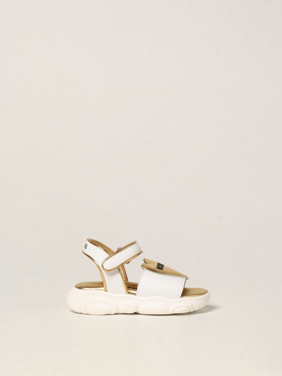 Shop Moschino Baby Leather Sandals With Heart In Gold