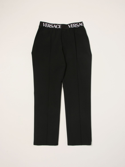 Shop Young Versace Versace Young Pants With Medusa Logo In Black
