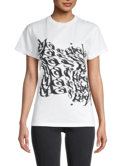 Shop Maison Margiela Women's Distorted Logo Graphic T-shirt In White