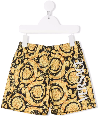 Shop Versace Barocco Swim Shorts In Black