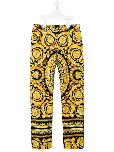Shop Versace Baroque-pattern Print Straight Jeans In Black