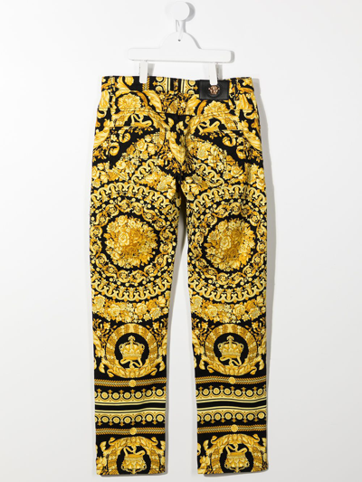 Versace Kids Baroque print Straight leg Trousers In Black ModeSens