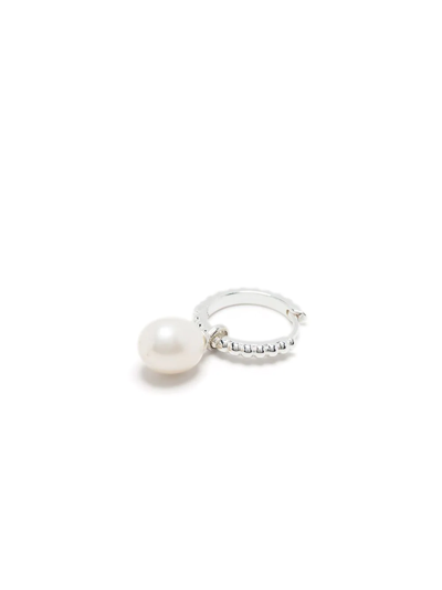 Shop Dower & Hall Timeless Oval Pearl Charm Hoops In Silver