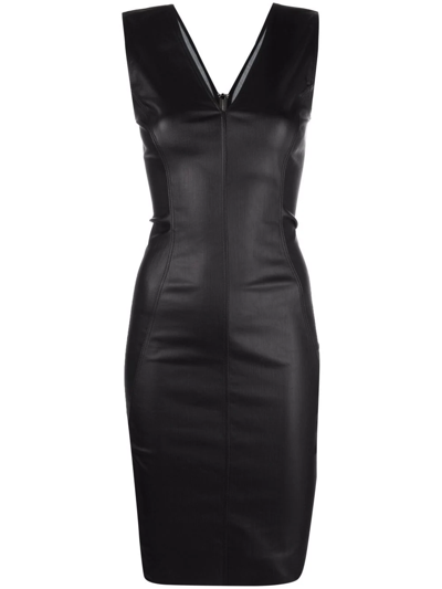 Rick Owens Matte V-neck Fitted Dress In Black