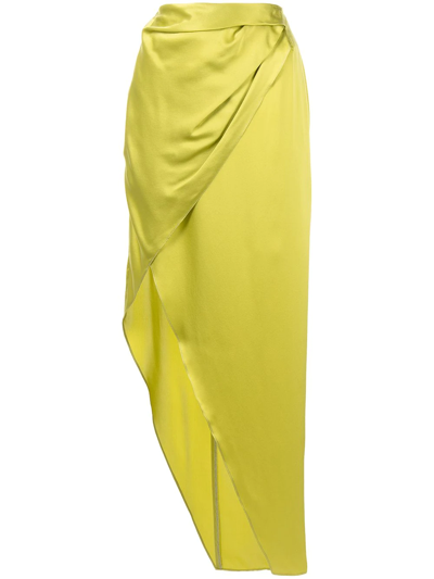 Shop Michelle Mason Wrap-effect Silk Charmeuse Skirt In Green