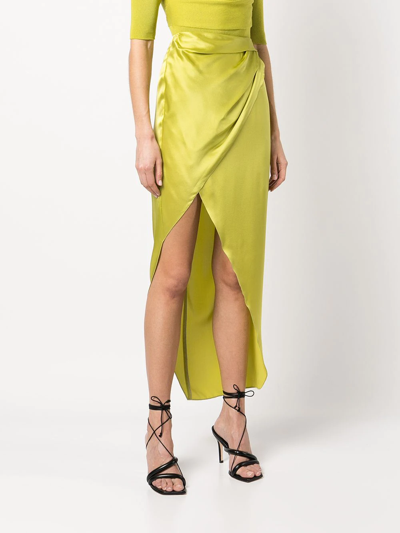 Shop Michelle Mason Wrap-effect Silk Charmeuse Skirt In Green