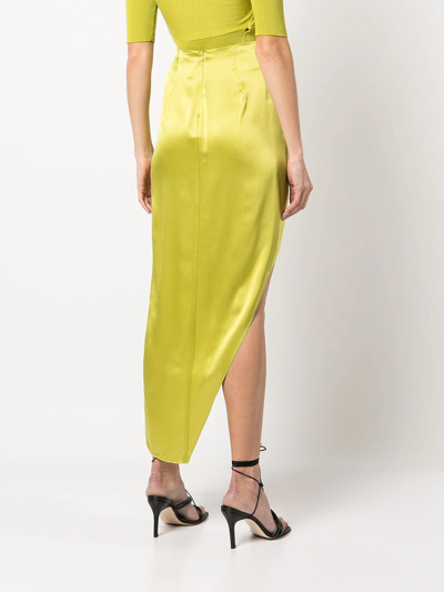 Shop Michelle Mason Wrap-effect Silk Charmeuse Skirt In Green