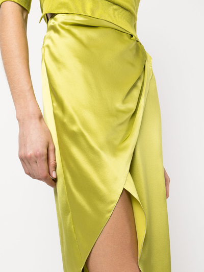 Shop Michelle Mason Wrap-effect Silk Charmeuse Skirt In Green