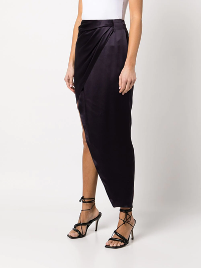 Shop Michelle Mason Wrap-effect Silk Charmeuse Skirt In Purple