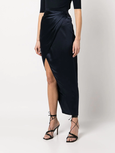 Shop Michelle Mason Wrap-effect Silk Charmeuse Skirt In Blue