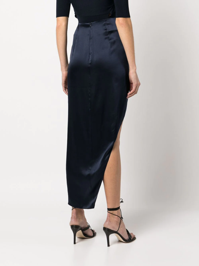 Shop Michelle Mason Wrap-effect Silk Charmeuse Skirt In Blue
