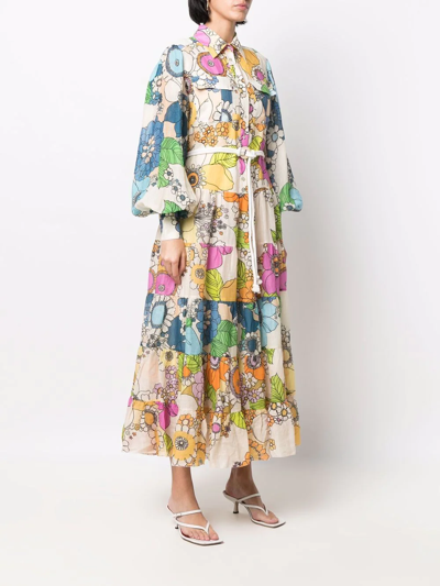 Shop Alemais Floral-print Shirt Dress In Neutrals