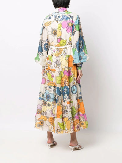 Shop Alemais Floral-print Shirt Dress In Neutrals