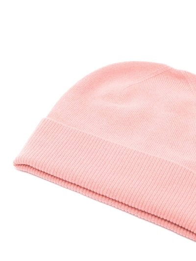 Shop Pringle Of Scotland Fine-knit Ribbed-trim Beanie In Pink