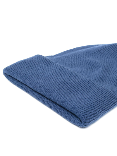 Shop Pringle Of Scotland Ribbed Double-layer Beanie In Blue