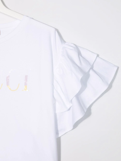 Shop Emilio Pucci Junior Sequined Ruffled T-shirt In White