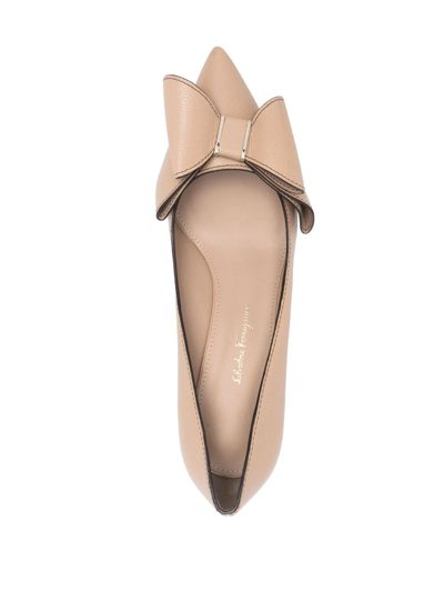 Ferragamo Zoey Bow-detail Leather Pumps In Brown