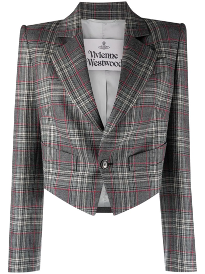 Shop Vivienne Westwood Tartan Check-print Cropped Blazer In Grey