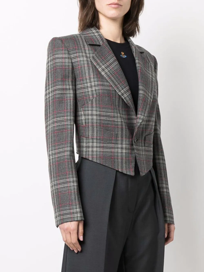 Shop Vivienne Westwood Tartan Check-print Cropped Blazer In Grey