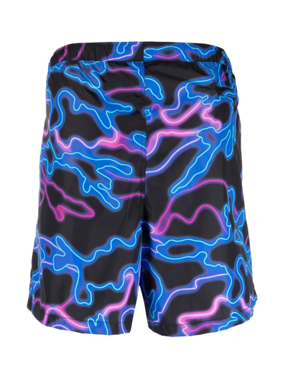 Shop Valentino Neon-print Swim Shorts In Black