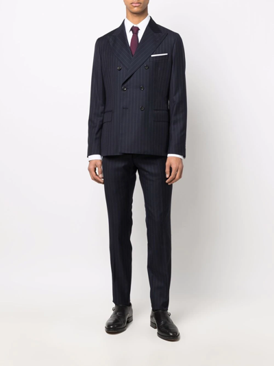 Shop Reveres 1949 Double-breasted Striped Suit In Blue