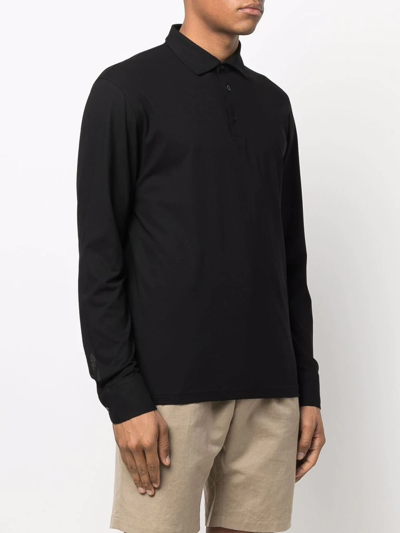 Shop Mazzarelli Ice Long-sleeved Polo Shirt In Black