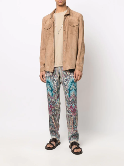 Shop Etro Straight-leg Paisley-print Trousers In Blue