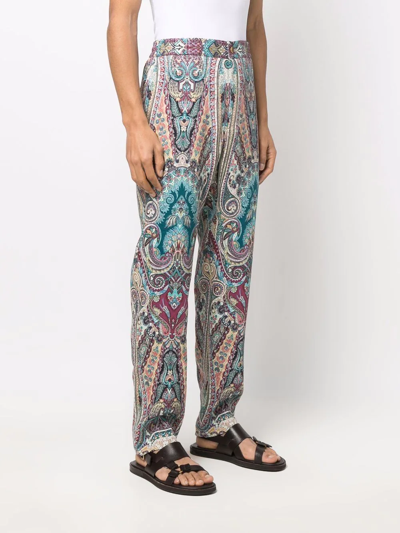 Shop Etro Straight-leg Paisley-print Trousers In Blue