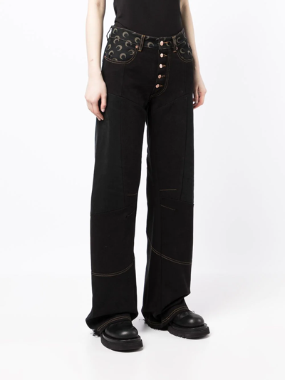 Shop Marine Serre Crescent Moon-print Straight-leg Jeans In Black