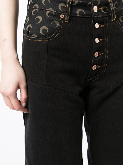 Shop Marine Serre Crescent Moon-print Straight-leg Jeans In Black