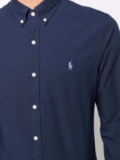 Shop Polo Ralph Lauren Embroidered Polo-pony Shirt In Blue