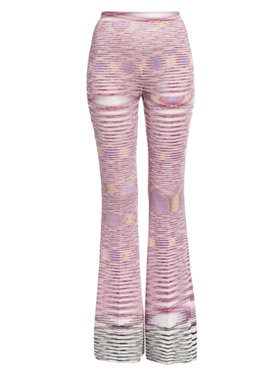 Shop Missoni Flared Mixed Striped Pants In Lilac White Black