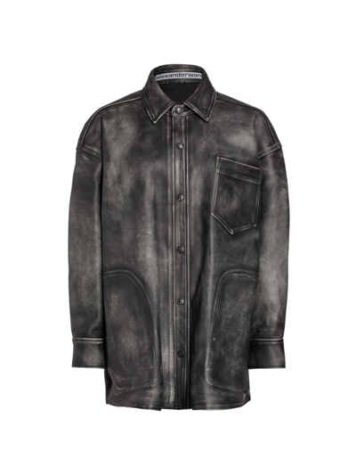Shop Alexander Wang Mid-length Leather Overshirt In Black